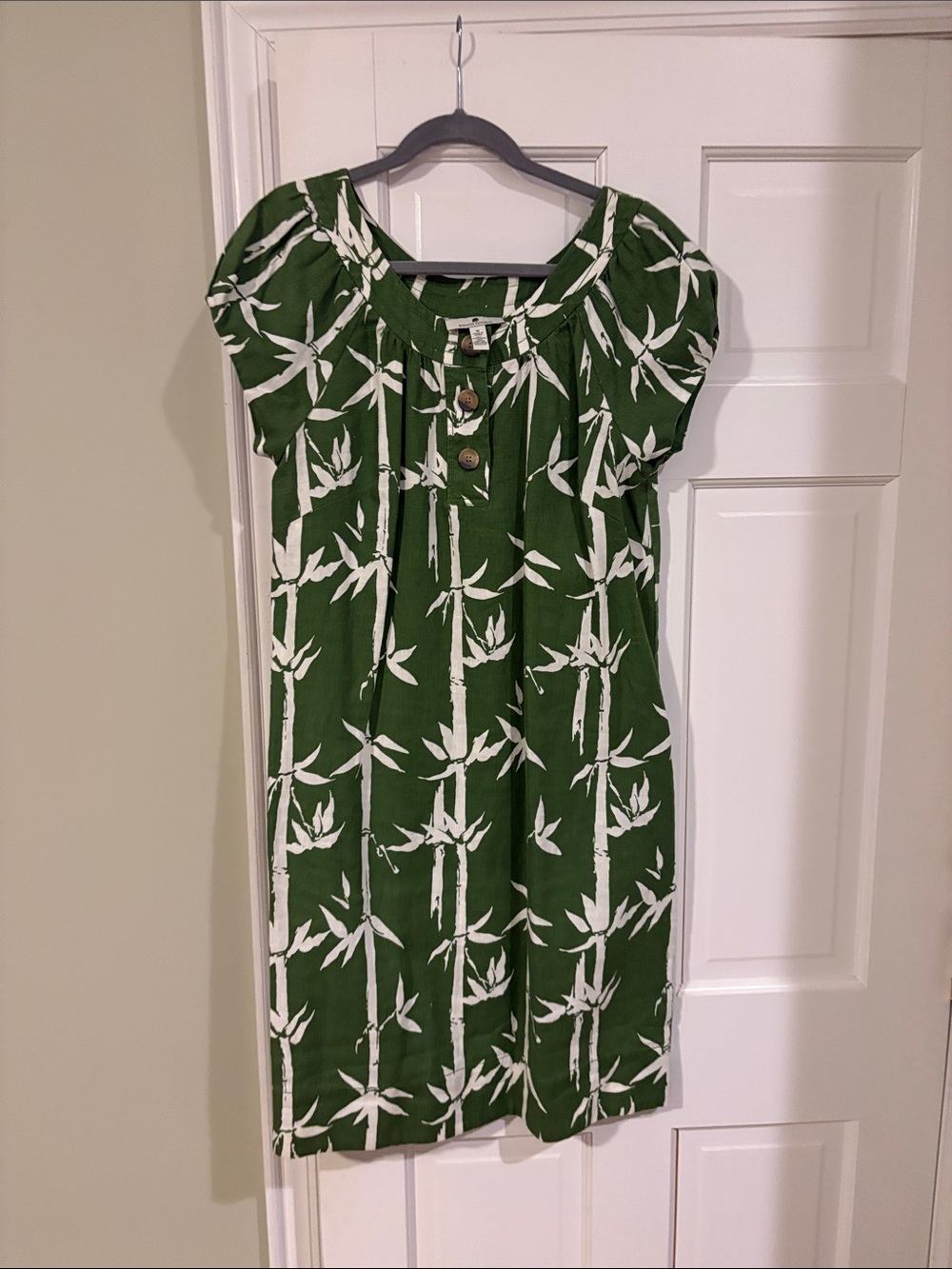 Banana Republic Green Bamboo-Print Short Sleeve Women’s Dress